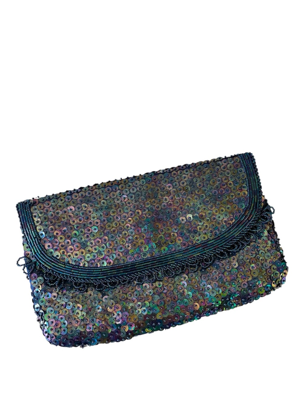 Vintage La Regale Iridescent Beaded Sequin Evening Bag Peacock Purse